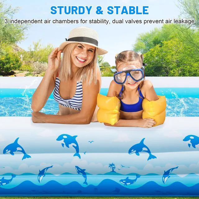 Alt view image 6 of 7 - Extra Large Inflatable Swimming Pool 165" x 76" x 22" Oversized Blow Up Pool for Adults, Big Family Backyard Pool with Pump, Thickened Kiddie Pool for Summer Water Party, Easy Set Up