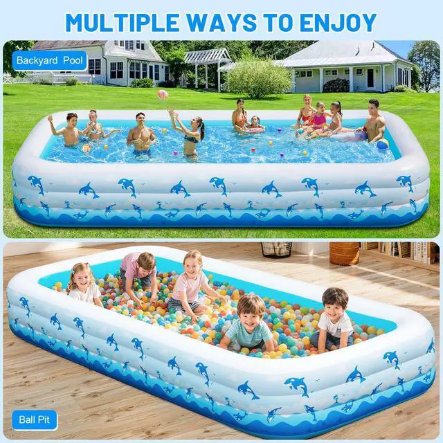 Alt view image 7 of 7 - Extra Large Inflatable Swimming Pool 165" x 76" x 22" Oversized Blow Up Pool for Adults, Big Family Backyard Pool with Pump, Thickened Kiddie Pool for Summer Water Party, Easy Set Up