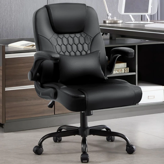 Main image of Leather Office Chair Swivel Lumbar Support for Short People Black | Executive Office Chair PU,Leather Office Chair with Wheels,360° Swivel Rolling Chair with Padded Arm,Ergonomic Computer Chair