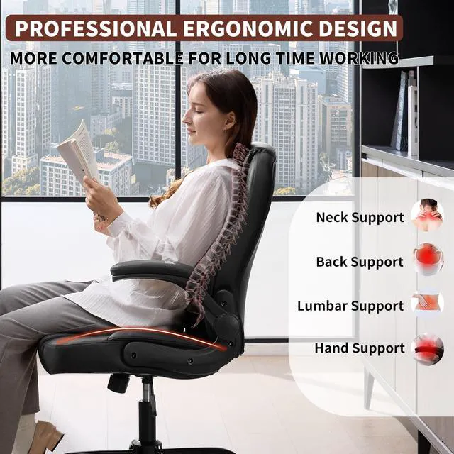 Alt view image 3 of 7 - Leather Office Chair Swivel Lumbar Support for Short People Black | Executive Office Chair PU,Leather Office Chair with Wheels,360° Swivel Rolling Chair with Padded Arm,Ergonomic Computer Chair