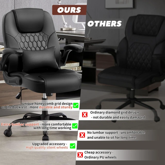 Alt view image 6 of 7 - Leather Office Chair Swivel Lumbar Support for Short People Black | Executive Office Chair PU,Leather Office Chair with Wheels,360° Swivel Rolling Chair with Padded Arm,Ergonomic Computer Chair