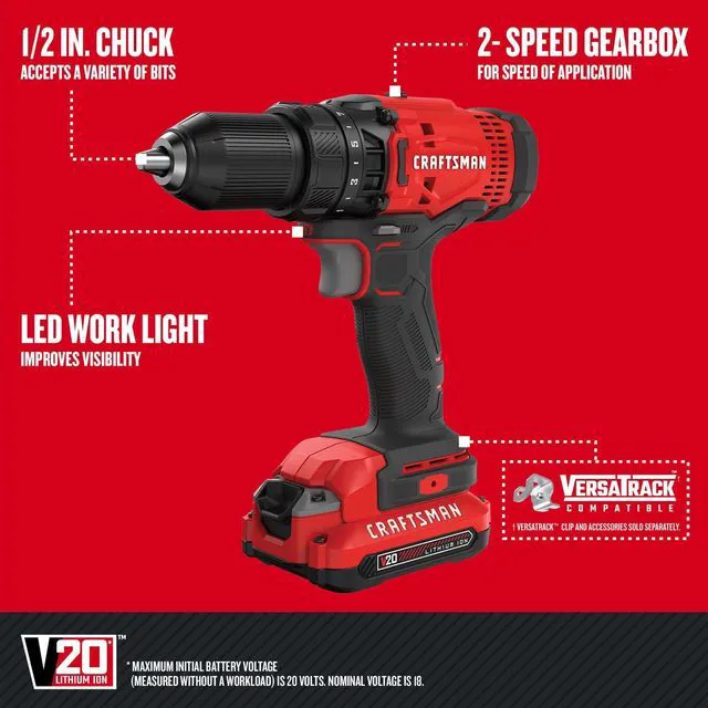 Alt view image 3 of 7 - V20 MAX Cordless Drill Driver and Impact Driver Set, Power Tool Set with 2 Batteries and Charger, LED Work Light, 2 Bits, Bag (CMCK200C2)