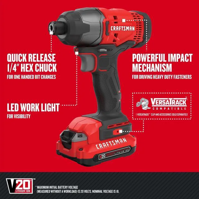 Alt view image 4 of 7 - V20 MAX Cordless Drill Driver and Impact Driver Set, Power Tool Set with 2 Batteries and Charger, LED Work Light, 2 Bits, Bag (CMCK200C2)