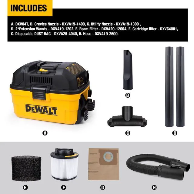 Alt view image 2 of 7 - DXV04T 4 Gallon 5 Peak HP Portable Corded Wet/Dry Shop Vacuum