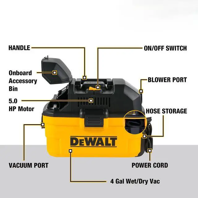 Alt view image 3 of 7 - DXV04T 4 Gallon 5 Peak HP Portable Corded Wet/Dry Shop Vacuum