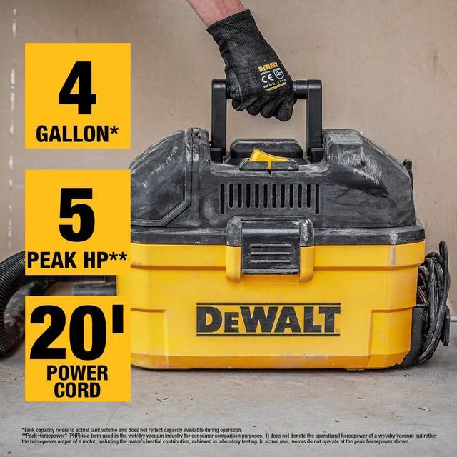 Alt view image 5 of 7 - DXV04T 4 Gallon 5 Peak HP Portable Corded Wet/Dry Shop Vacuum
