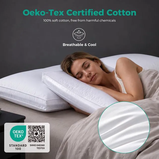 Alt view image 4 of 7 - Adjustable Layer Goose Feather Pillow,Assemblable Bed Pillow,100% Soft Organic Cotton Cover,Good for Side and Back Stomach Sleeper, Queen Size,Packaging Include 2 Pillows