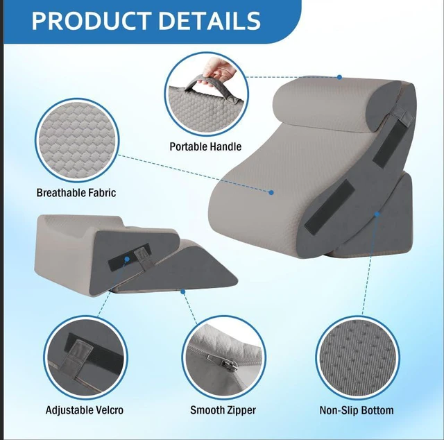 Alt view image 3 of 7 - 5Pcs Wedge Pillow Set for After Surgery, Memory Foam, Grey | Orthopedic Bed Wedge, Acid Reflux Relief, Back Pain Relief, Adjustable Back Pillow for Bed Sitting up, Removable Cover