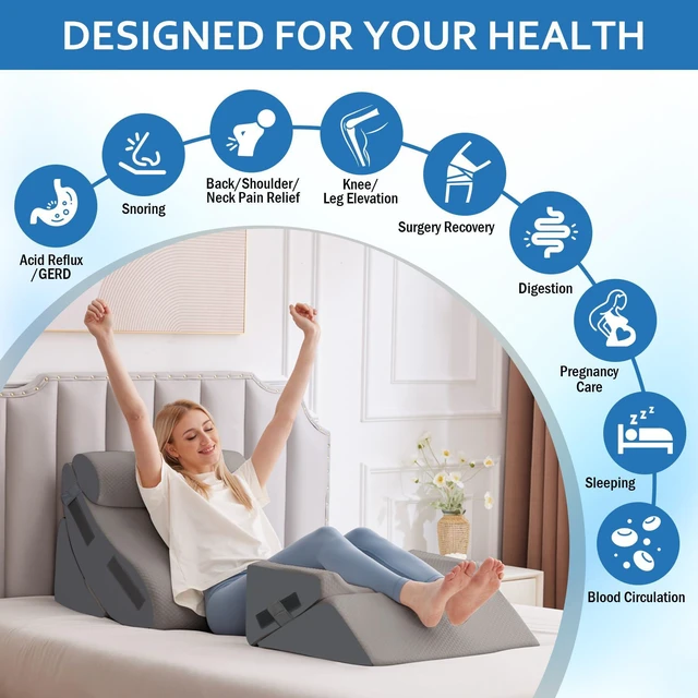Alt view image 2 of 7 - 5Pcs Wedge Pillow Set for After Surgery, Memory Foam, Grey | Orthopedic Bed Wedge, Acid Reflux Relief, Back Pain Relief, Adjustable Back Pillow for Bed Sitting up, Removable Cover
