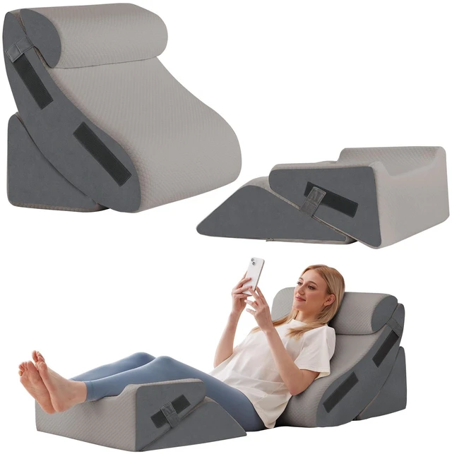 Main image of 5Pcs Wedge Pillow Set for After Surgery, Memory Foam, Grey | Orthopedic Bed Wedge, Acid Reflux Relief, Back Pain Relief, Adjustable Back Pillow for Bed Sitting up, Removable Cover
