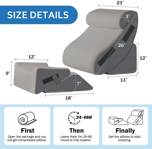 Alt view image 5 of 7 - 5Pcs Wedge Pillow Set for After Surgery, Memory Foam, Grey | Orthopedic Bed Wedge, Acid Reflux Relief, Back Pain Relief, Adjustable Back Pillow for Bed Sitting up, Removable Cover