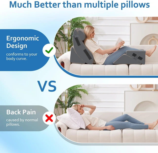 Alt view image 7 of 7 - 5Pcs Wedge Pillow Set for After Surgery, Memory Foam, Grey | Orthopedic Bed Wedge, Acid Reflux Relief, Back Pain Relief, Adjustable Back Pillow for Bed Sitting up, Removable Cover