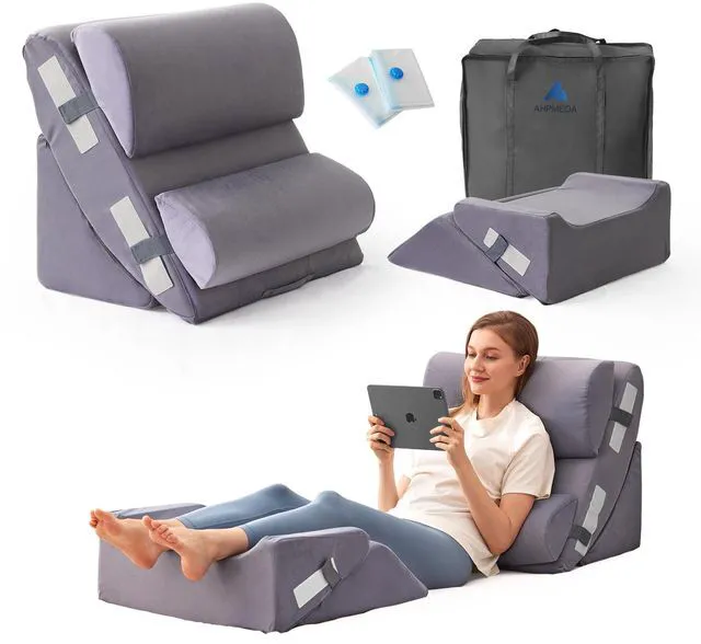 Main image of 6PCS Wedge Pillow Set for After Surgery, Back Pillow for Bed Sitting Up, Orthopedic Bed Wedge for Body, Leg Pain Relief, Memory Foam Pillow for Post Surgery, Sleeping, Acid Reflux, Plush Grey