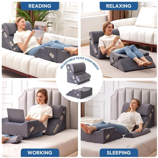 Alt view image 6 of 7 - 6PCS Wedge Pillow Set for After Surgery, Back Pillow for Bed Sitting Up, Orthopedic Bed Wedge for Body, Leg Pain Relief, Memory Foam Pillow for Post Surgery, Sleeping, Acid Reflux, Plush Grey