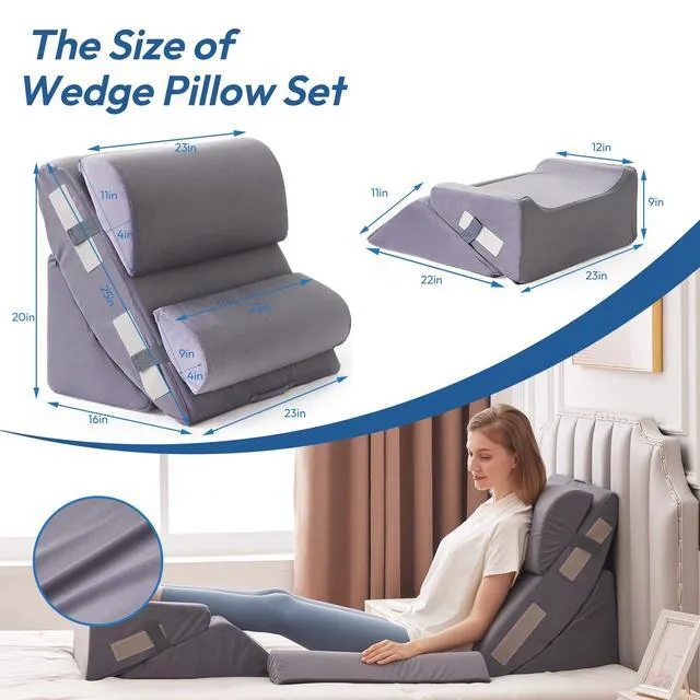 Alt view image 7 of 7 - 6PCS Wedge Pillow Set for After Surgery, Back Pillow for Bed Sitting Up, Orthopedic Bed Wedge for Body, Leg Pain Relief, Memory Foam Pillow for Post Surgery, Sleeping, Acid Reflux, Plush Grey