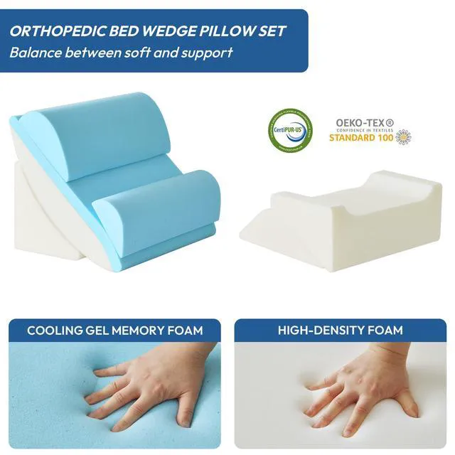 Alt view image 3 of 7 - 6PCS Wedge Pillow Set for After Surgery, Back Pillow for Bed Sitting Up, Orthopedic Bed Wedge for Body, Leg Pain Relief, Memory Foam Pillow for Post Surgery, Sleeping, Acid Reflux, Plush Grey