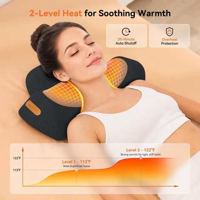 Alt view image 2 of 7 - 3 in-1 Cordless Neck Massager Pillow with Heat, Vibration & Traction | 2026 Upgraded Ergonomic Neck Pillow for Daily Muscle Relaxation, Cordless & USB-C Charging