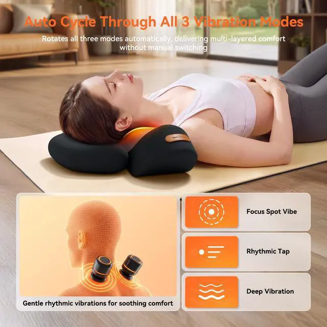 Alt view image 4 of 7 - 3 in-1 Cordless Neck Massager Pillow with Heat, Vibration & Traction | 2026 Upgraded Ergonomic Neck Pillow for Daily Muscle Relaxation, Cordless & USB-C Charging