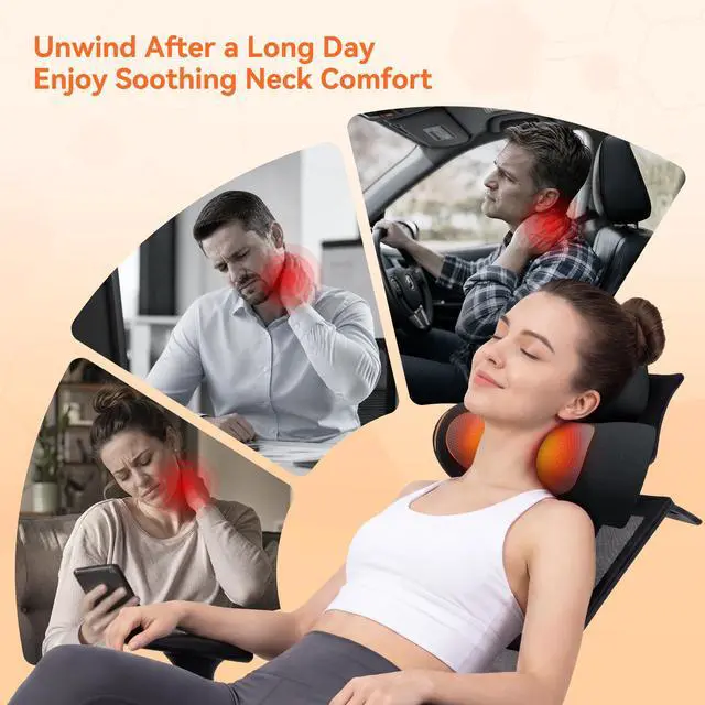 Alt view image 5 of 7 - 3 in-1 Cordless Neck Massager Pillow with Heat, Vibration & Traction | 2026 Upgraded Ergonomic Neck Pillow for Daily Muscle Relaxation, Cordless & USB-C Charging