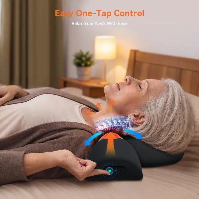 Alt view image 6 of 7 - 3 in-1 Cordless Neck Massager Pillow with Heat, Vibration & Traction | 2026 Upgraded Ergonomic Neck Pillow for Daily Muscle Relaxation, Cordless & USB-C Charging