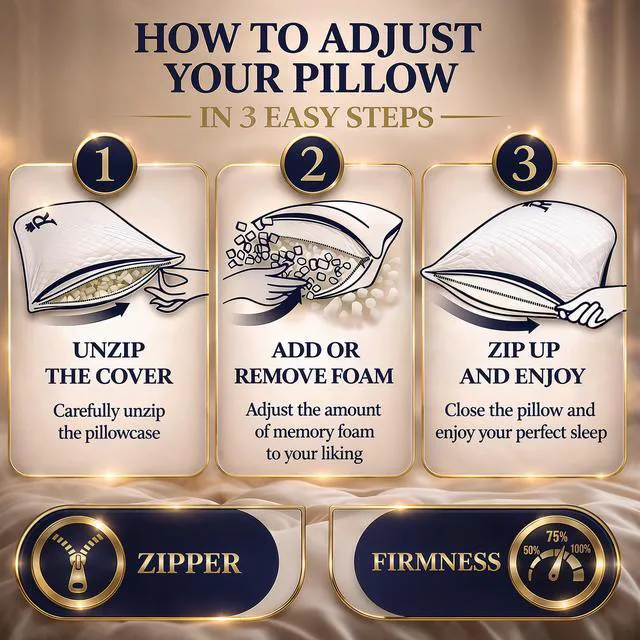 Alt view image 4 of 7 - Queen Size Set of 2-Shredded Memory Foam PillowAdjustable Memory Foam Pillow for Sleeping, Firm Pillow for Neck & Shoulder Support, Breathable Bed Pillow for Back Stomach Side Sleepers