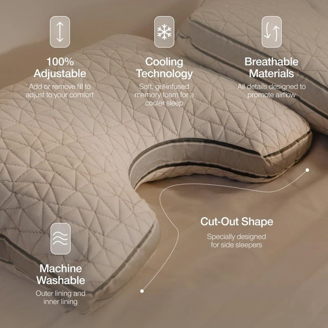 Alt view image 3 of 7 - Eden Cut-Out Bed Pillow for Side Sleepers, Queen Size, Adjustable Medium Soft Memory Foam Cooling Pillow with Ergonomic Shoulder Cut-Out, CertiPUR-US/GREENGUARD Gold
