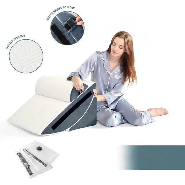 Alt view image 4 of 7 - 6pcs Orthopedic Bed Wedge Pillow Set for Sleeping, Post Surgery Foam for Body, Back and Leg Pain Relief Comfortable & Adjustable Support Pillows-Anti Snoring, Heartburn, Navy