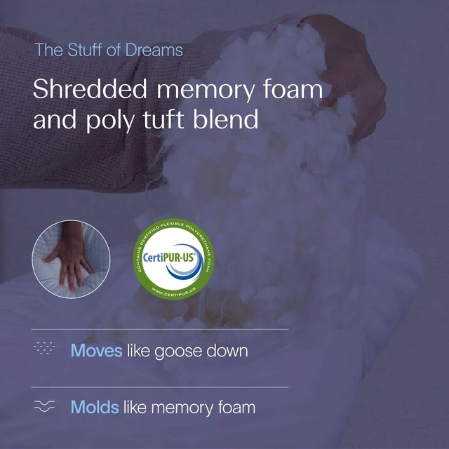 Alt view image 3 of 6 - Moon Pillow Queen, Adjustable Shredded Memory Foam | CertiPUR-US Certified · Luxury Cover · Neutral Alignment for Back Side Combo Sleepers · Adjustable Loft Fill