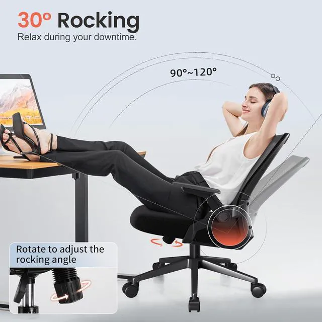 Alt view image 2 of 7 - Office Chair with Flip-up Armrests Ergonomic Computer Desk Chair with Adaptive Lumbar Support & Breathable Mesh, Black, Pack of 2