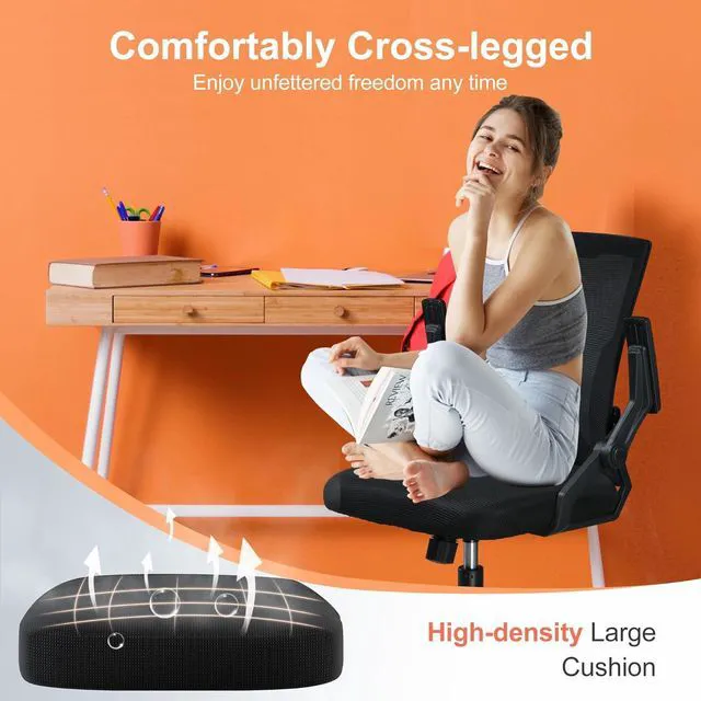 Alt view image 6 of 7 - Office Chair with Flip-up Armrests Ergonomic Computer Desk Chair with Adaptive Lumbar Support & Breathable Mesh, Black, Pack of 2