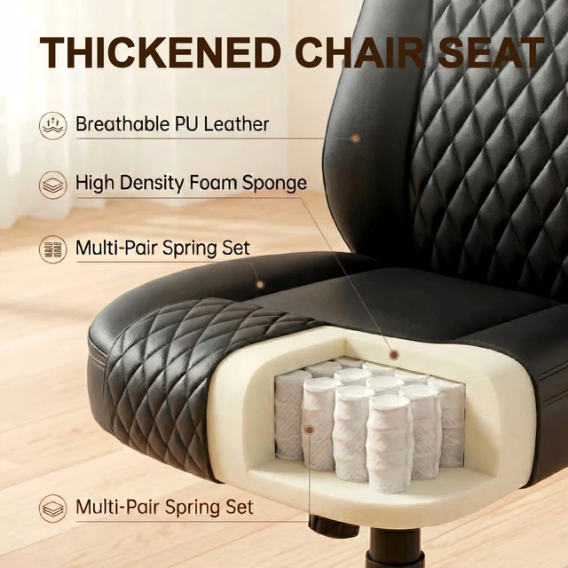 Alt view image 4 of 7 - PU Leather Office Chair, Home Desk Chair with Flip-up Arms, Black | Ergonomic Back, Memory Foam Cushion, Comfy Executive Chair for Home Office Gaming, Flexible Rocking, Heavy Duty Chairs