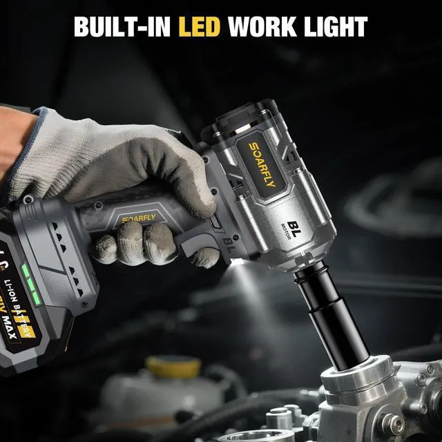 Alt view image 5 of 7 - Cordless Impact Wrench 1/2", 900 Ft-Lbs(1200N.m), 2x4.0Ah Batteries21V Brushless High Torque Impact Gun, 3-Speed Control, 5 Sockets for Car Tires, Trucks, Stubborn Lug Nuts, Heavy-Duty Repairs