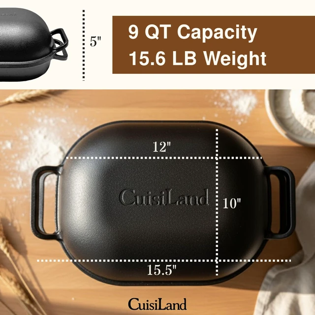 Alt view image 3 of 7 - Large 9QT Cast Iron Bread & Loaf Pan | Heavy Duty, Pre-seasoned, Perfect for Baking
