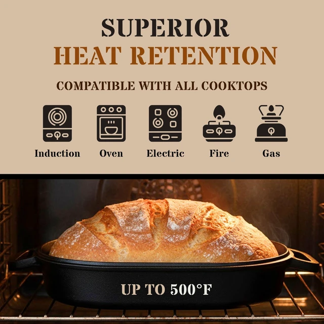 Alt view image 6 of 7 - Large 9QT Cast Iron Bread & Loaf Pan | Heavy Duty, Pre-seasoned, Perfect for Baking