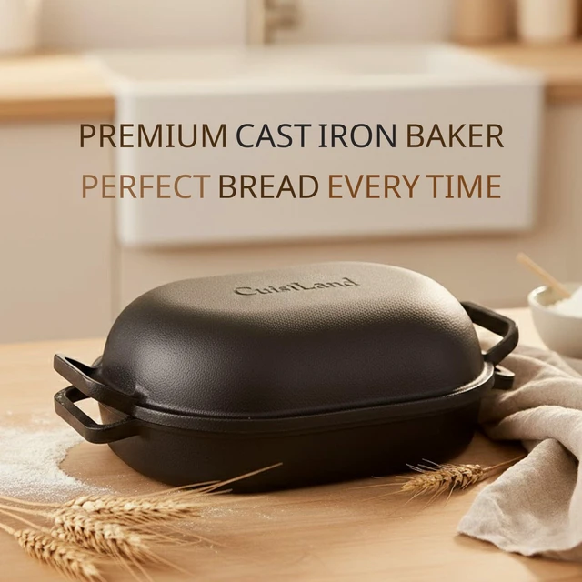 Alt view image 4 of 7 - Large 9QT Cast Iron Bread & Loaf Pan | Heavy Duty, Pre-seasoned, Perfect for Baking