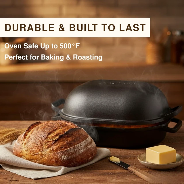 Alt view image 7 of 7 - Large 9QT Cast Iron Bread & Loaf Pan | Heavy Duty, Pre-seasoned, Perfect for Baking