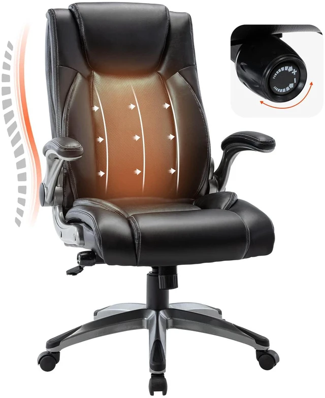 Main image of Ergonomic PU Leather Executive Office Chairs with Flip-Up Arms,Black | High-Back Home Computer Chair with Thick Bonded Leather, Adjustable Height and Tilt for Working, Study, Gaming