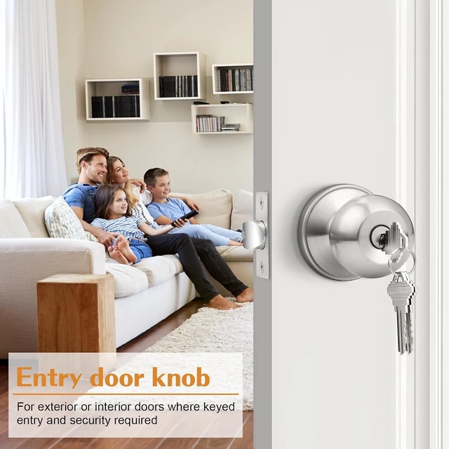 Alt view image 2 of 7 - 10 Pack Brushed Nickel Keyed Alike Entry Door Knobs Single Cylinder Security Lock Set Round Ball Entrance Door Hardware with Adjustable Backset
