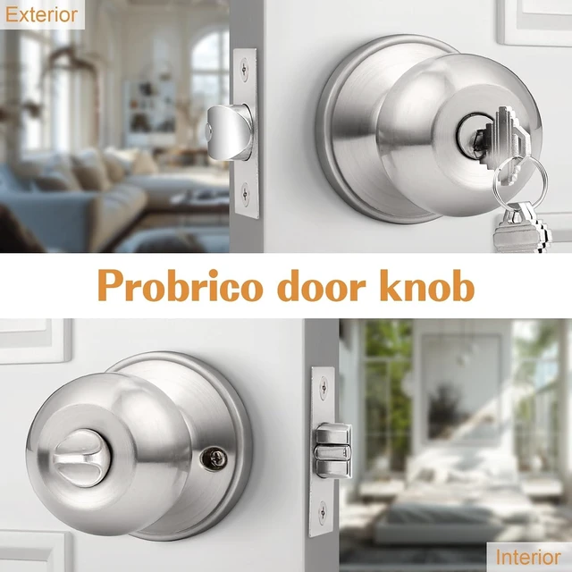 Alt view image 3 of 7 - 10 Pack Brushed Nickel Keyed Alike Entry Door Knobs Single Cylinder Security Lock Set Round Ball Entrance Door Hardware with Adjustable Backset