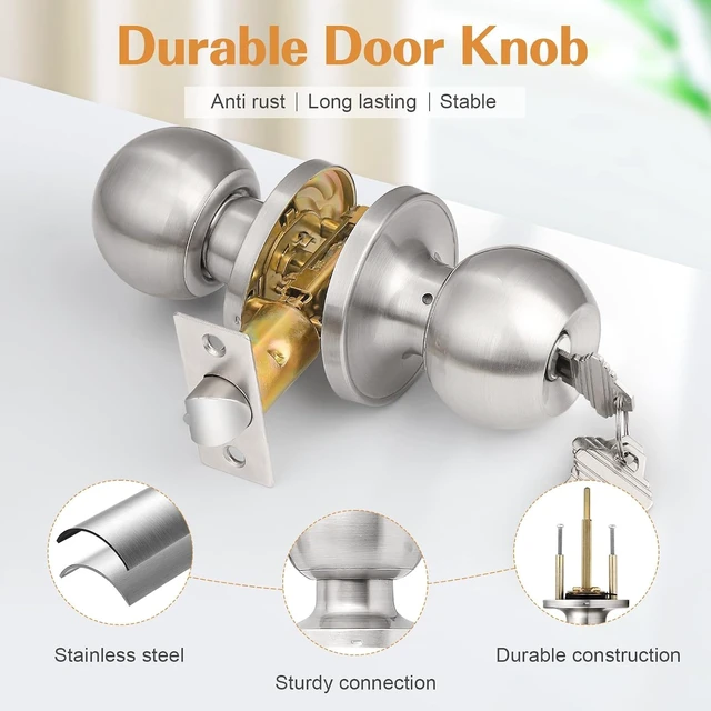 Alt view image 4 of 7 - 10 Pack Brushed Nickel Keyed Alike Entry Door Knobs Single Cylinder Security Lock Set Round Ball Entrance Door Hardware with Adjustable Backset