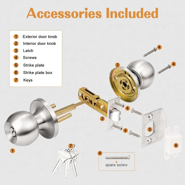 Alt view image 5 of 7 - 10 Pack Brushed Nickel Keyed Alike Entry Door Knobs Single Cylinder Security Lock Set Round Ball Entrance Door Hardware with Adjustable Backset