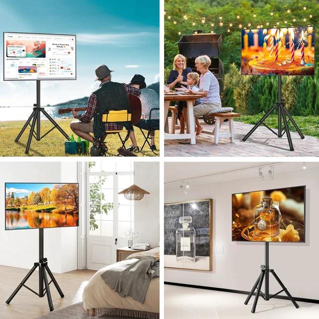 Alt view image 4 of 7 - Height Adjustable Tripod TV Stand for 2375 Inch Flat and Curved TVs with ±15 Degree Tilt Tilting Floor TV Holder Supports Up to 100 LBS Max VESA 600x400 Portable Indoor Outdoor TV Stand
