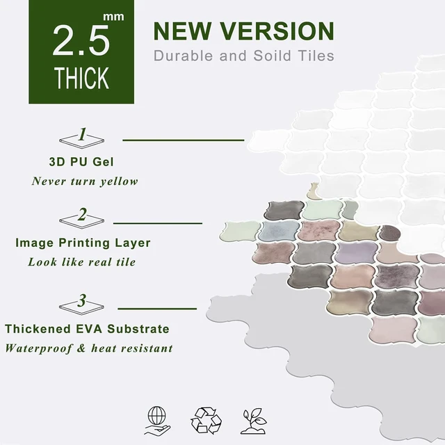 Alt view image 2 of 7 - 10 Sheets Pink Arabesque Peel and Stick Backsplash Tiles, 12" x 12" Thick 22.5mm Self Adhesive Mosaic Wall Tiles, Waterproof Heat Resistant StickOn Panels for Kitchen Bathroom Fireplace