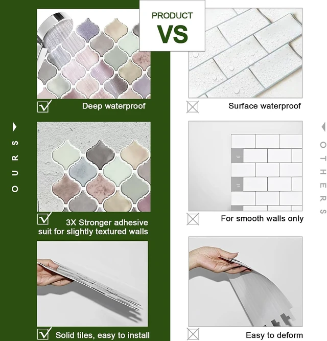Alt view image 6 of 7 - 10 Sheets Pink Arabesque Peel and Stick Backsplash Tiles, 12" x 12" Thick 22.5mm Self Adhesive Mosaic Wall Tiles, Waterproof Heat Resistant StickOn Panels for Kitchen Bathroom Fireplace