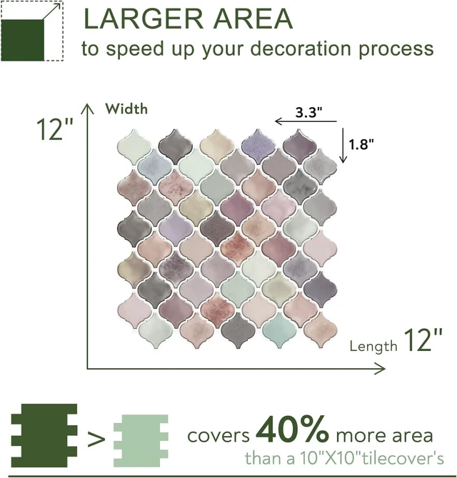 Alt view image 7 of 7 - 10 Sheets Pink Arabesque Peel and Stick Backsplash Tiles, 12" x 12" Thick 22.5mm Self Adhesive Mosaic Wall Tiles, Waterproof Heat Resistant StickOn Panels for Kitchen Bathroom Fireplace