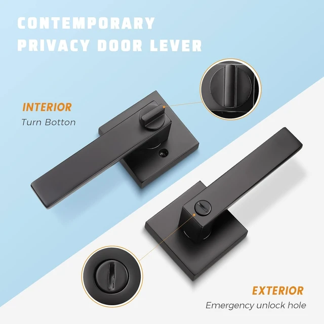 Alt view image 2 of 6 - 8Pack Matte Black Privacy Door Levers HeavyDuty Interior Door Handles Keyless Bed Bath Hardware Reversible for Left and Right Handed Doors