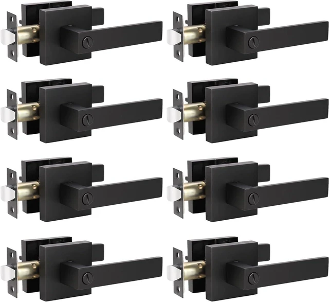 Main image of 8Pack Matte Black Privacy Door Levers HeavyDuty Interior Door Handles Keyless Bed Bath Hardware Reversible for Left and Right Handed Doors