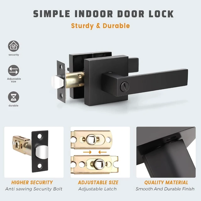 Alt view image 6 of 6 - 8Pack Matte Black Privacy Door Levers HeavyDuty Interior Door Handles Keyless Bed Bath Hardware Reversible for Left and Right Handed Doors