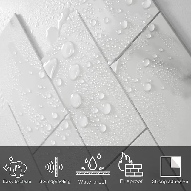 Alt view image 3 of 7 - 10 Sheets 12"x12" Glossy Carrara White Marble Peel and Stick Backsplash Tiles, Thick Faux Stone Self Adhesive Subway Wall Tiles for Kitchen Bathroom Bedroom