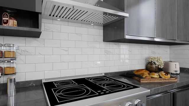 Alt view image 4 of 7 - 10 Sheets 12"x12" Glossy Carrara White Marble Peel and Stick Backsplash Tiles, Thick Faux Stone Self Adhesive Subway Wall Tiles for Kitchen Bathroom Bedroom